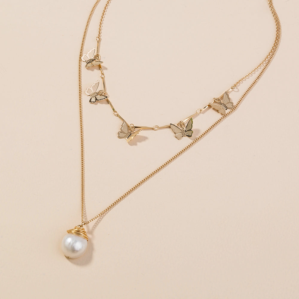 Freshwater Pearl Butterfly Multi-layer Necklace