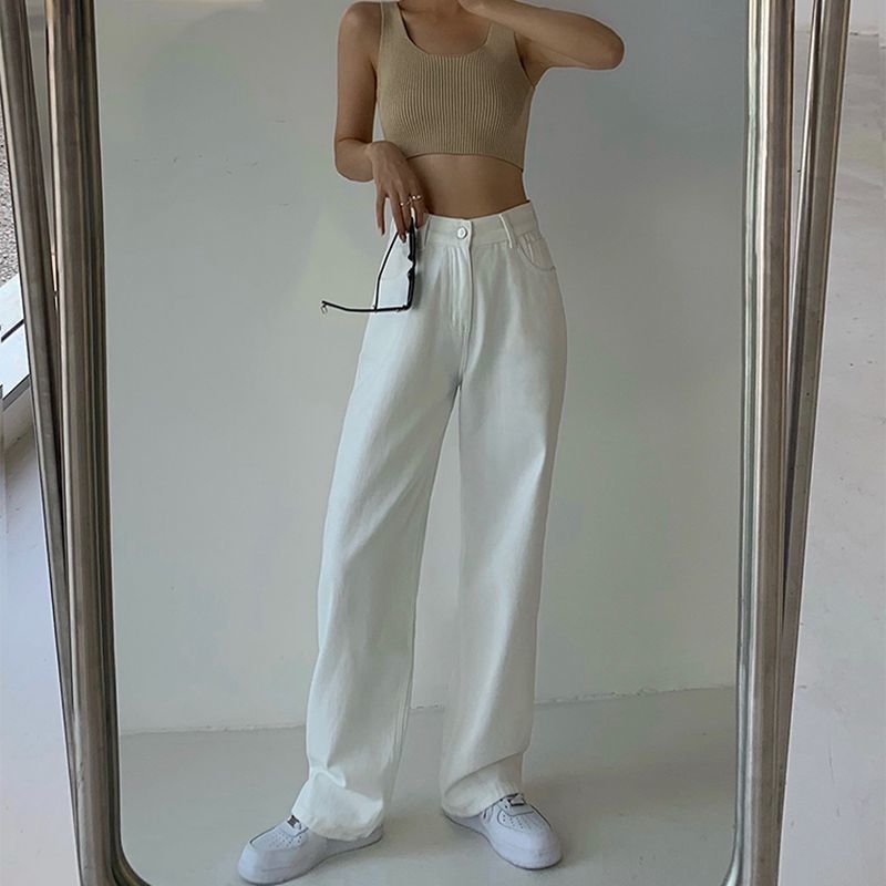 High Waist Slim White Jeans