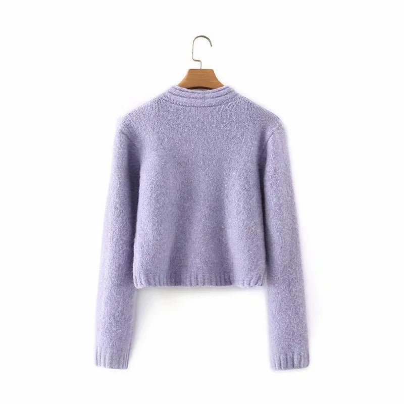 Knitted Purple Sling V-neck Cardigan