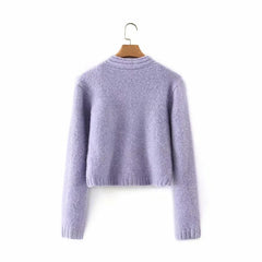 Knitted Purple Sling V-neck Cardigan