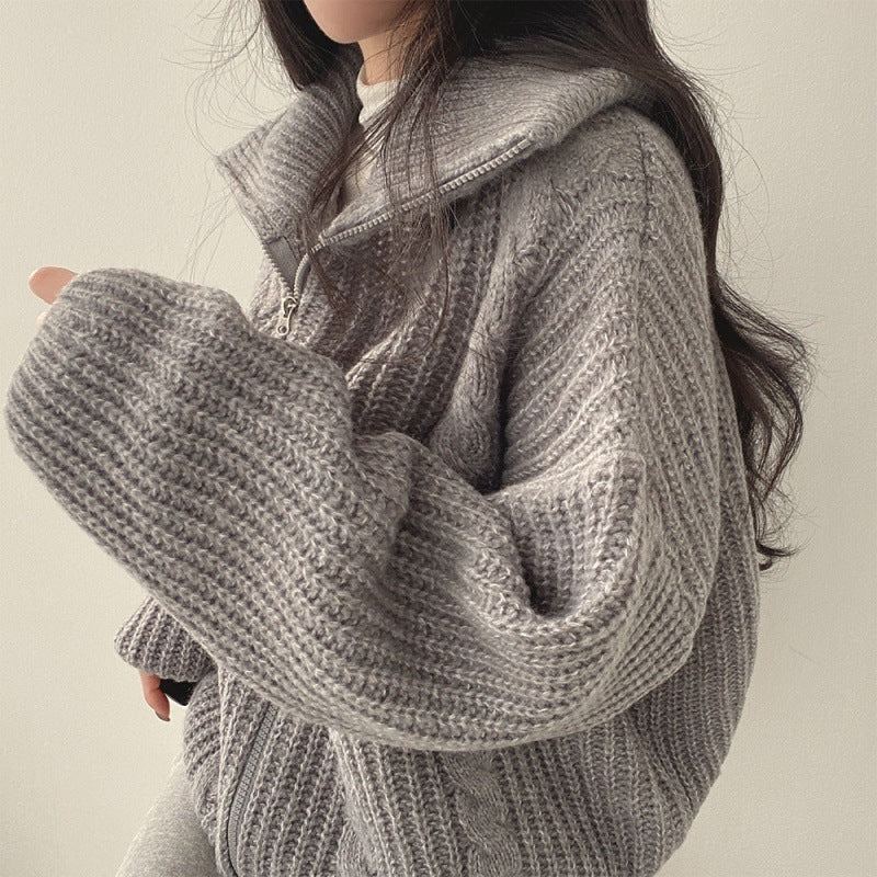 Cable Knit Oversized Zip Up Cardigan