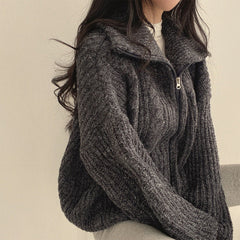 Cable Knit Oversized Zip Up Cardigan