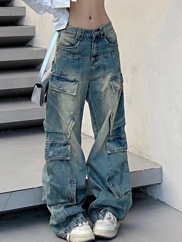 Multi Pocket Splice Baggy Cargo Jeans