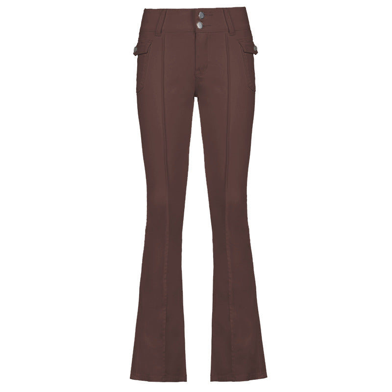 Low-waist Side Pockets Retro Trousers