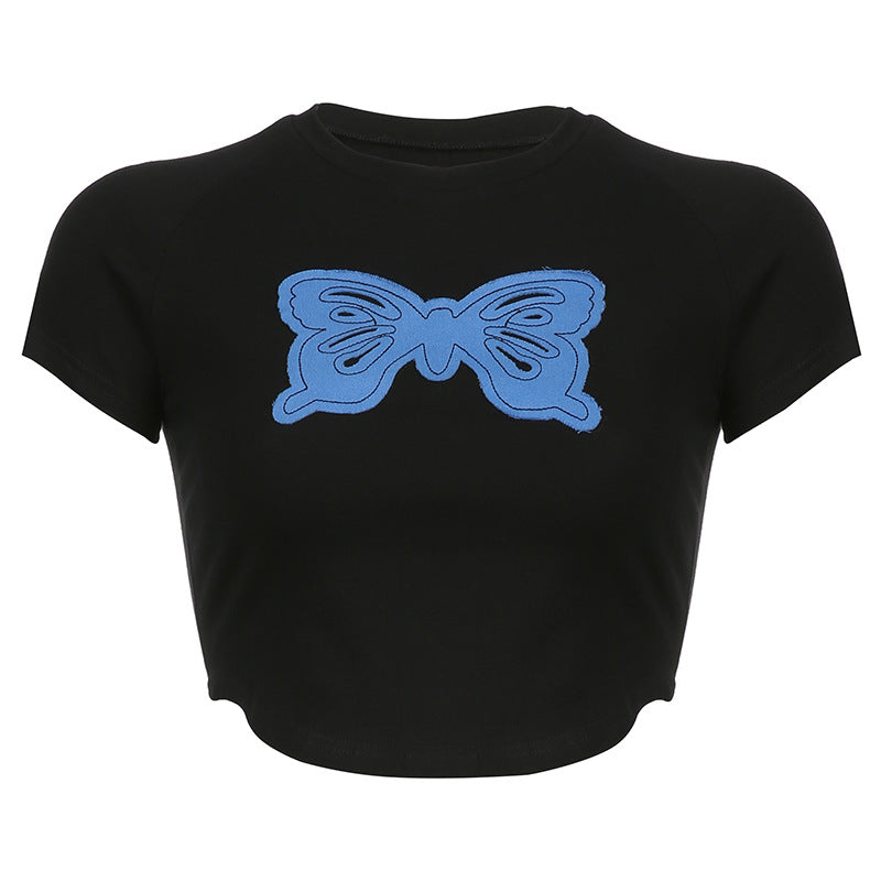 Butterfly Patch Black Crop Top