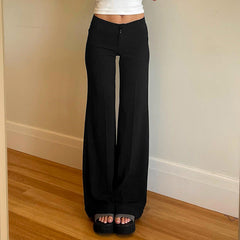 Solid High Rise Flared Straight Leg Pants