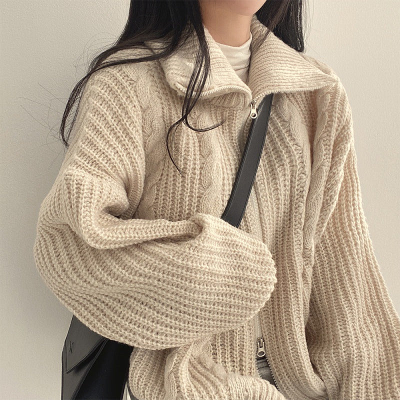Cable Knit Oversized Zip Up Cardigan