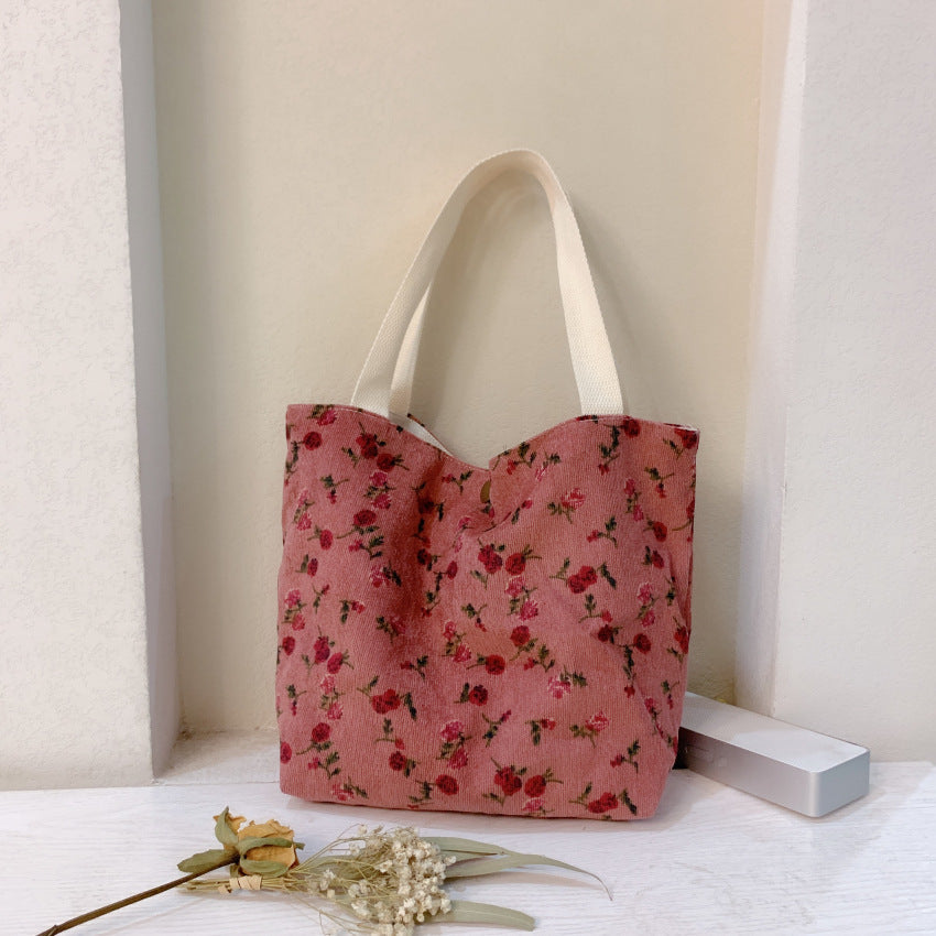 Corduroy Tote Lunch Handle Bag