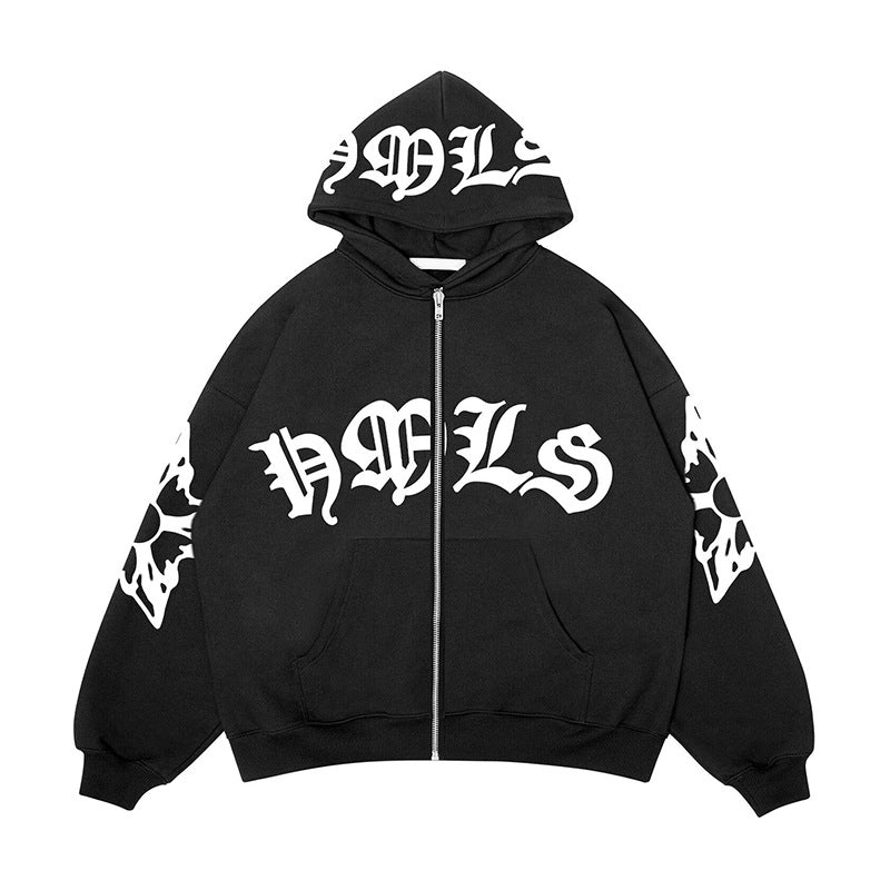 Gothic Letter Graphic Zip Up Hoodie