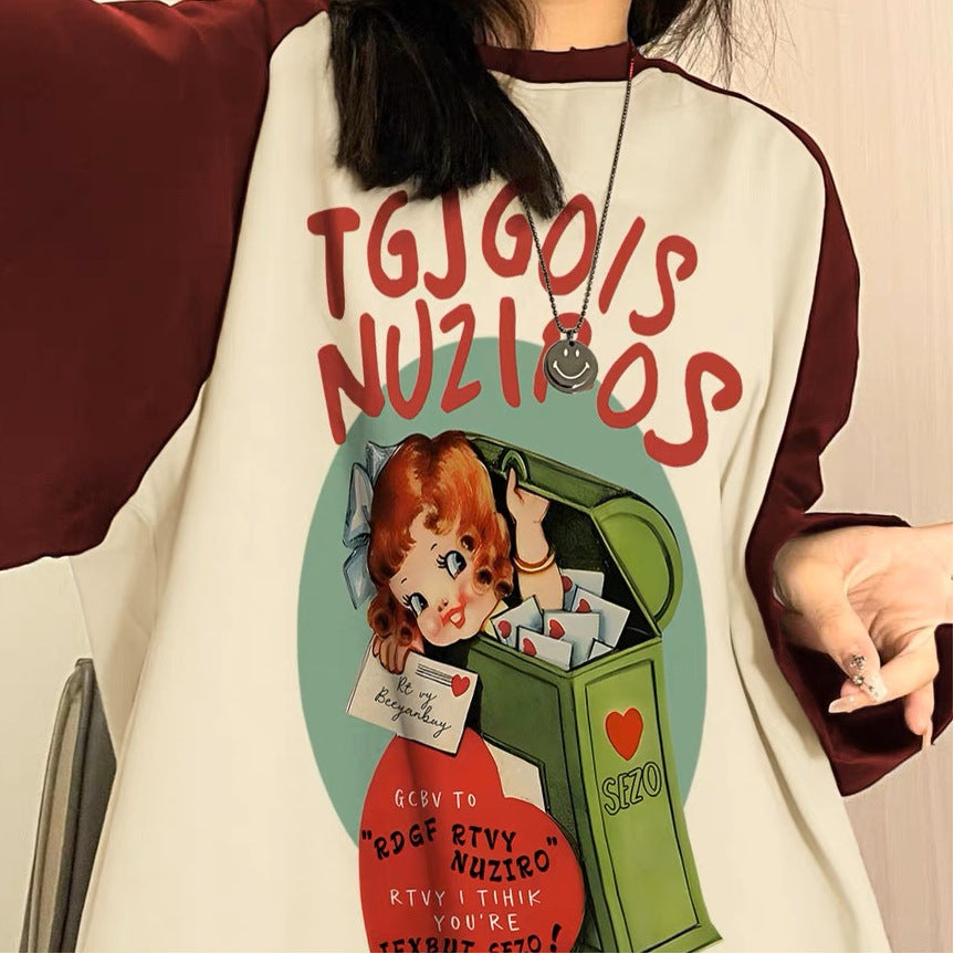 Cartoon Print Raglan Sleeve Oversized Tee