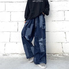 Vintage Blue Checkered Baggy Cargo Jeans