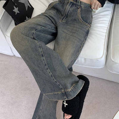 Vintage Faded Wash Straight Leg Boyfriend Jeans