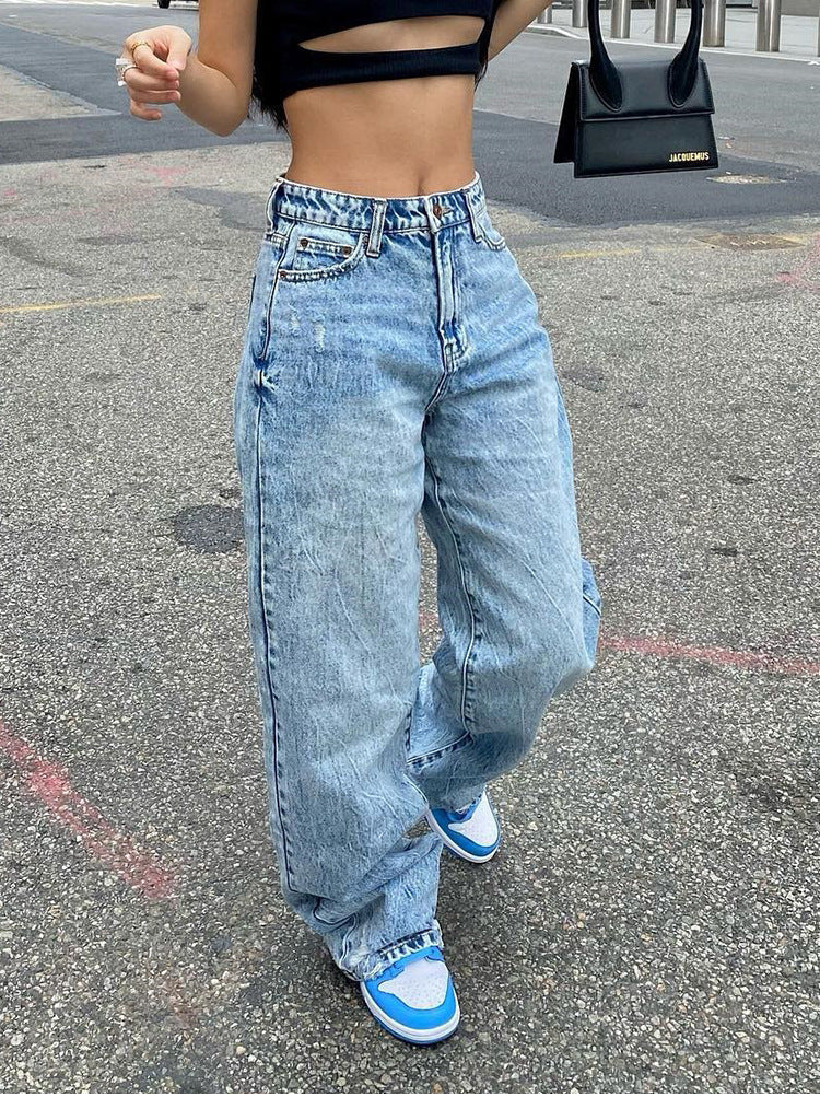 Basic Wash Straight Leg Boyfriend Jeans