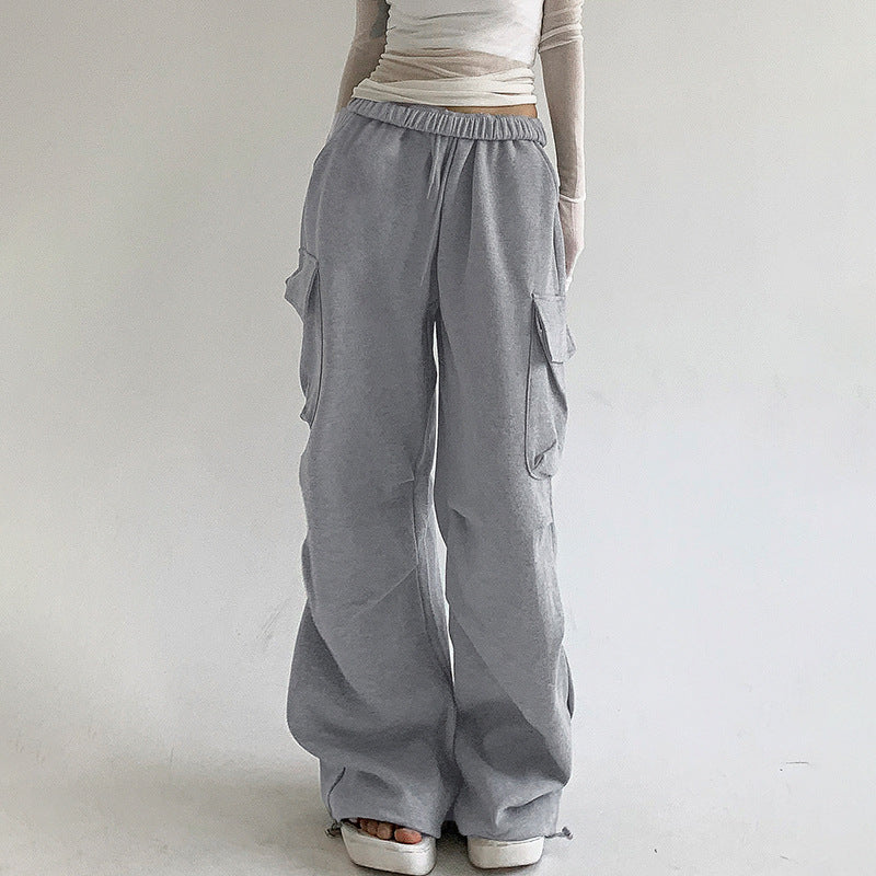 Solid Color Pocket Pleated Sweatpants