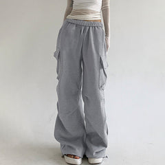 Solid Color Pocket Pleated Sweatpants