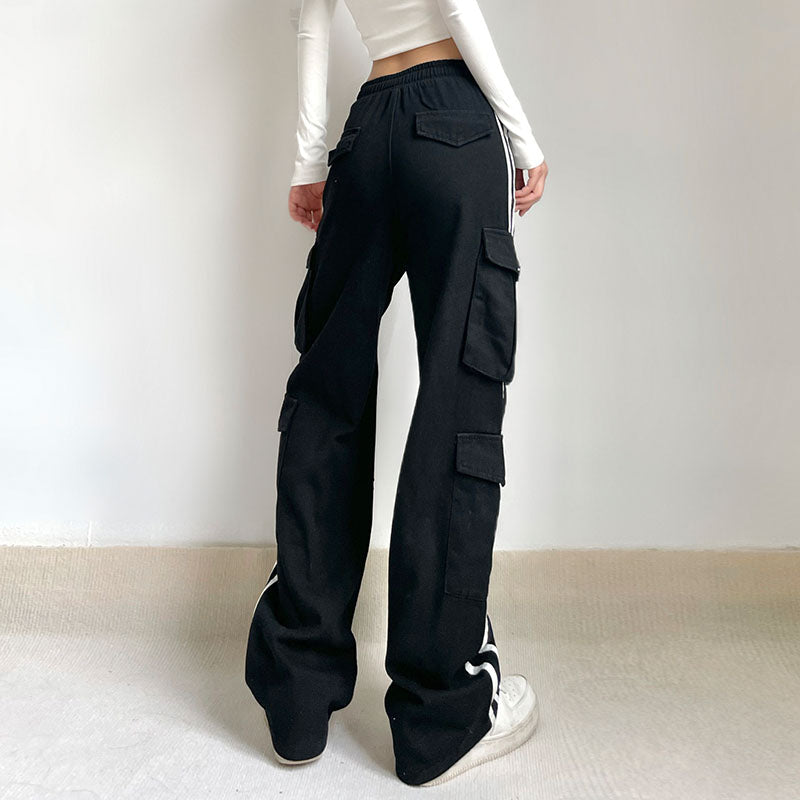 Side Stripe Black Cargo Jeans