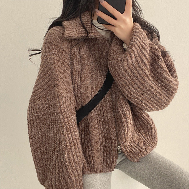 Cable Knit Oversized Zip Up Cardigan