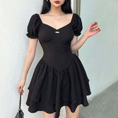 Court Retro Corset Slim Square Collar Dress