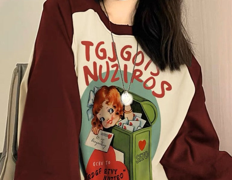 Cartoon Print Raglan Sleeve Oversized Tee