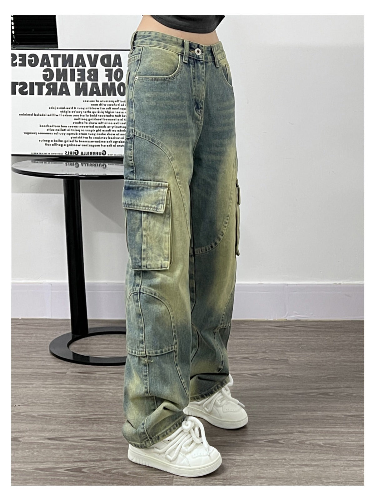 Distressed Big Pocket Cargo Jeans