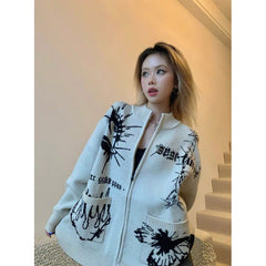 Different Print Big Pocket Knit Cardigan