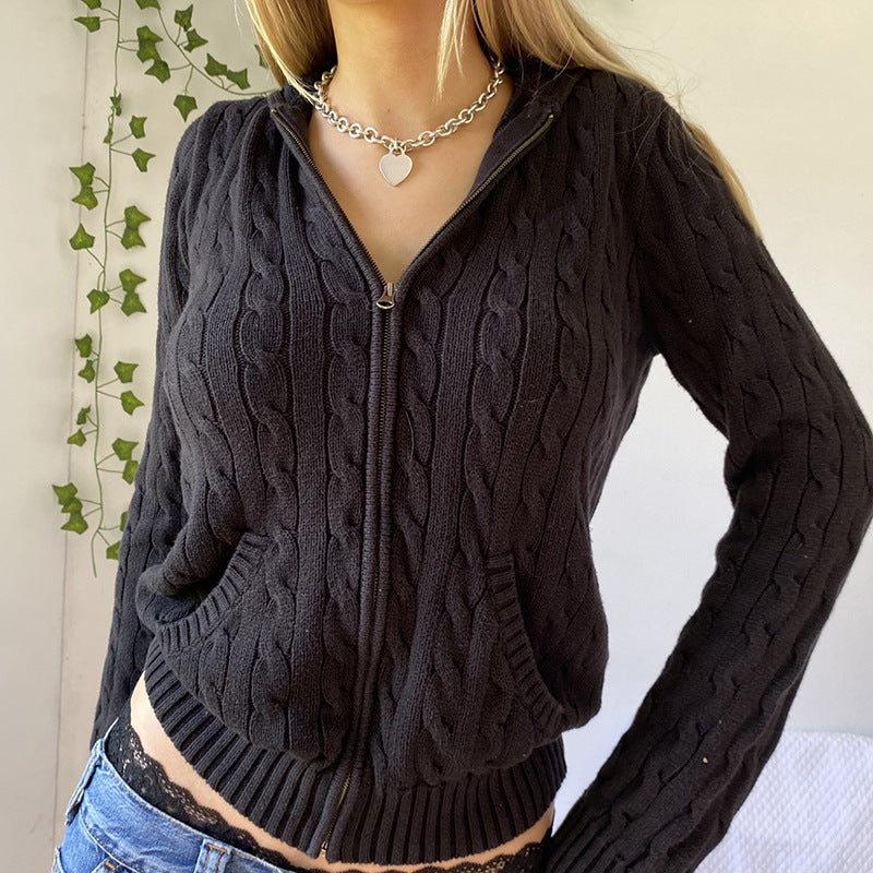 Cable Knit Hooded Cardigan