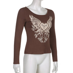 Grunge Heart Wings Print Shirt