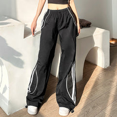 Contrast Piping Black Baggy Sweatpants