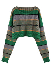 Contrast Color Stripe Loose Crop Sweater