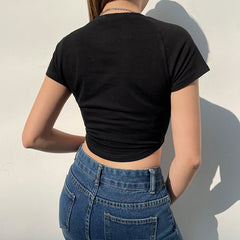 Butterfly Patch Black Crop Top