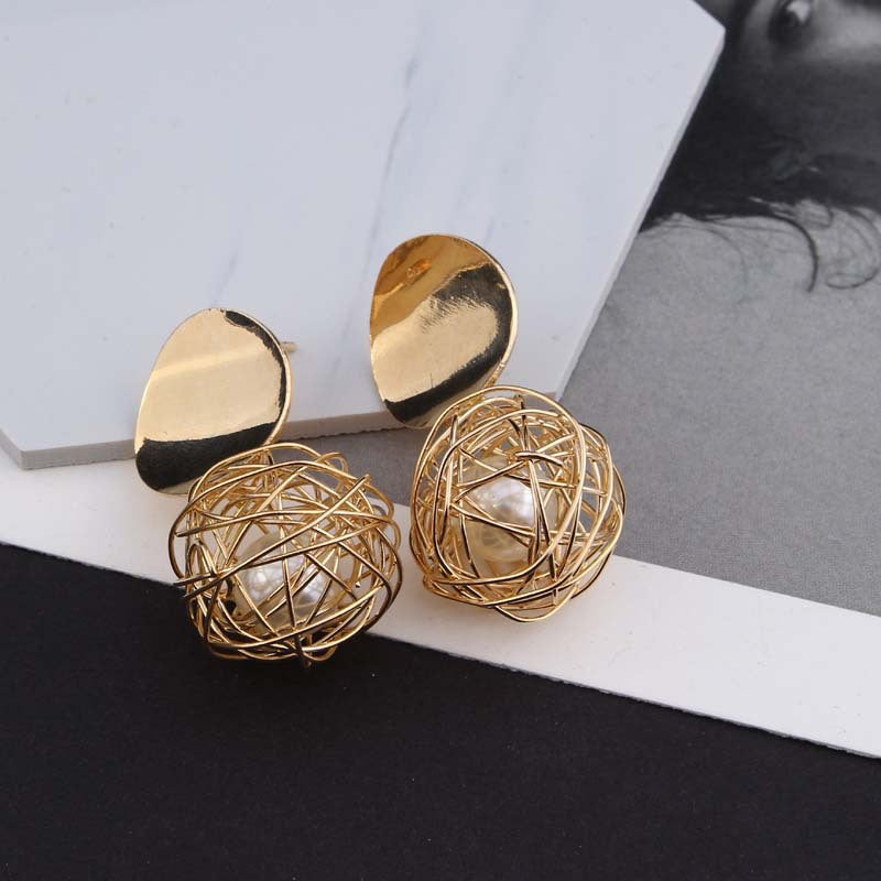 Temperament Woven Ball Pearl Earrings