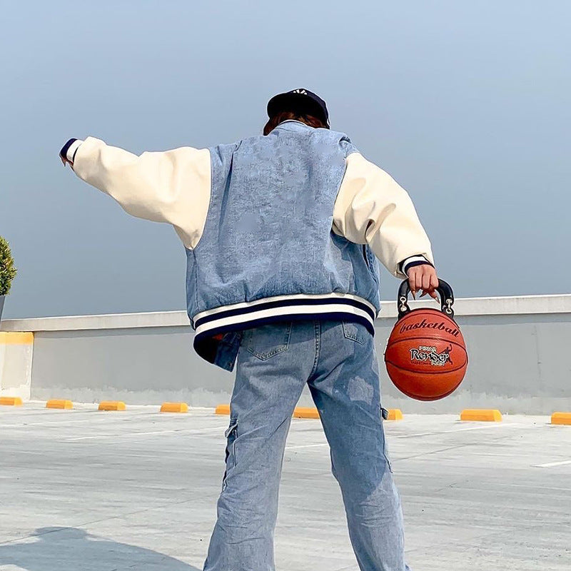 Denim Stitching Baseball Uniform Jacket