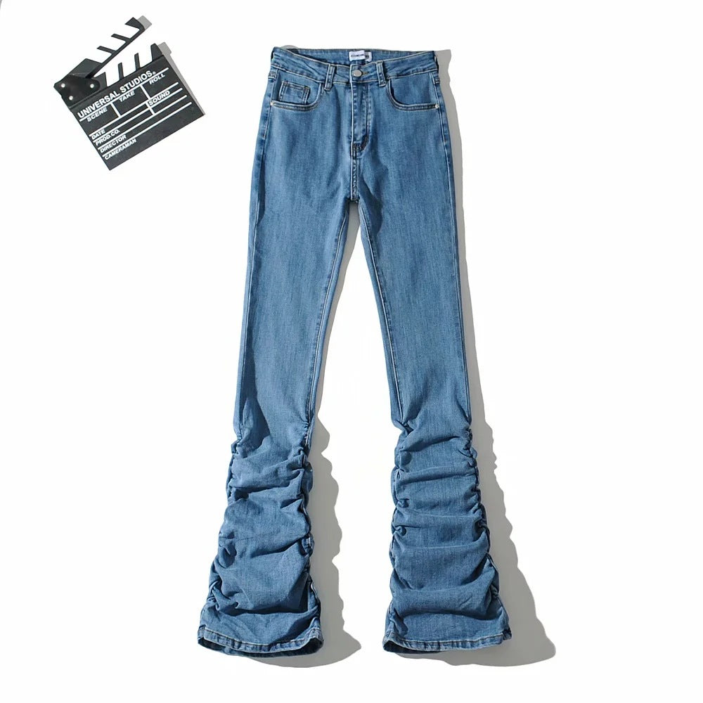 High Waist Gathered Bootcut Jeans