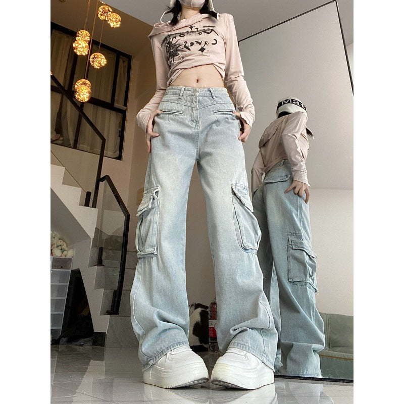 High Waist Big Pocket Cargo Jeans