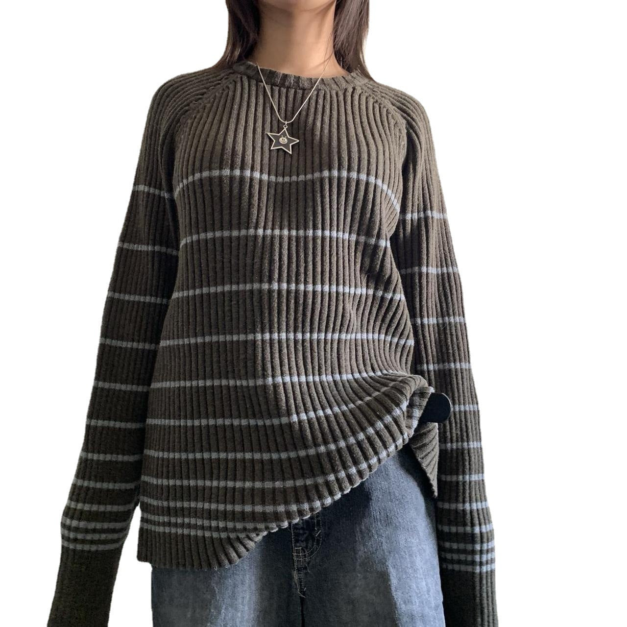 Striped Ribbed Pullover Knit Sweater