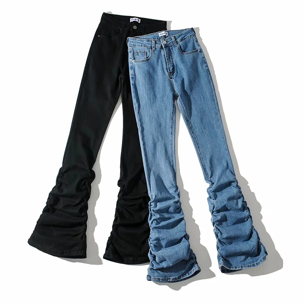 High Waist Gathered Bootcut Jeans