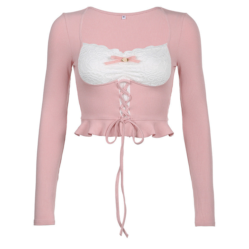 Lace Trim Pure Blushing Crop Top