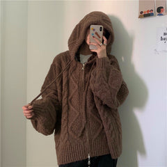Cable Knit Zip Up Hooded Cardigan