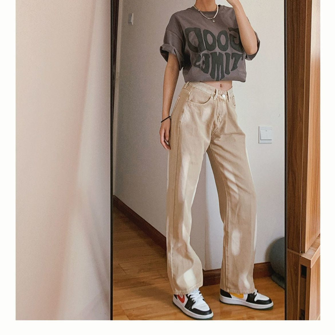 Beige Wide Leg Pants