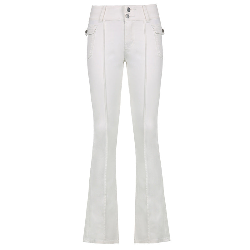 Low-waist Side Pockets Retro Trousers