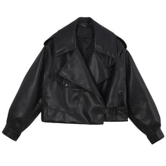 Long-sleeved Lapel Loose-fit Leather Jacket