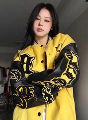 Collar Contrast Loose Baseball Jacket