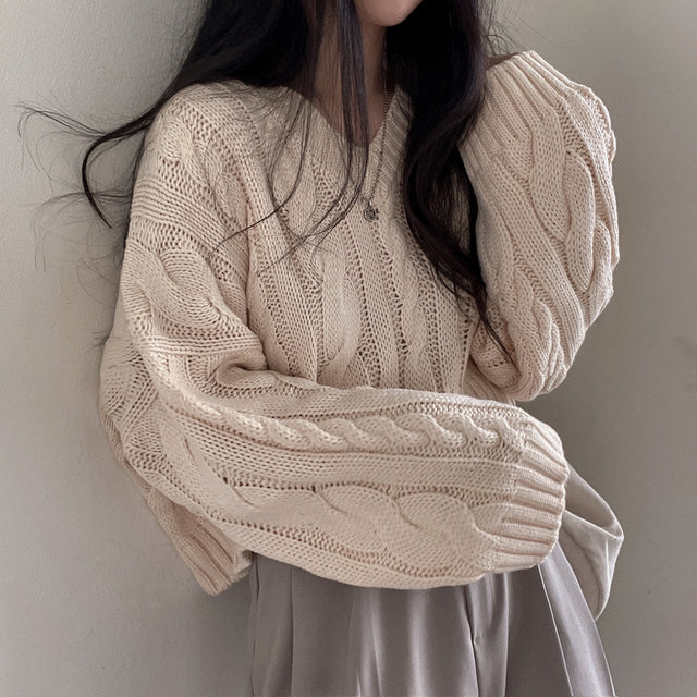 Cable Knit V-Neck Sweater