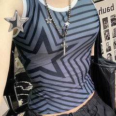 Contrast Trim Star Print Vintage Tank Top