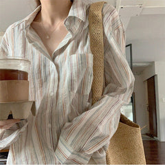 Colorful Stripe Print Button Up Long Sleeve Shirt