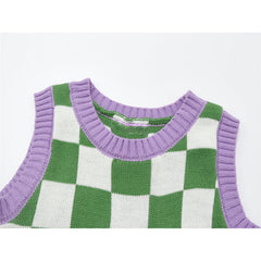 Green & Lavender Checkerboard Vest