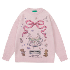 Aesthetic Rabbit Print Oversized Sweater