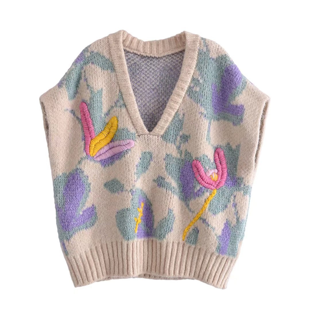 Embroidered Lavender Garden Sweater Vest