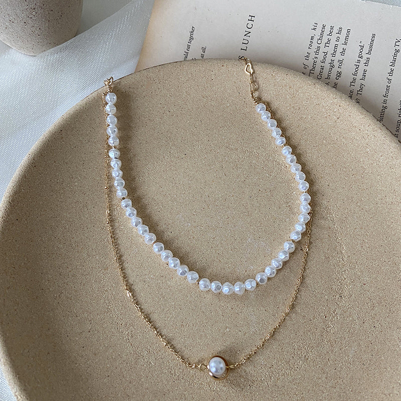 Simple Temperament Double-layer Pearl Clavicle Chain