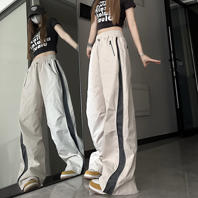 Side Zip Up Contrasting Straight Leg Sweatpants